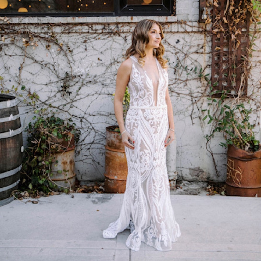 Bronx and Banco Ester Graphic Sequin-Embellished Gown